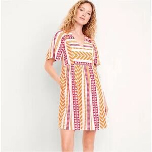 Old Navy Aztec Jacquard Swing Dress Size Large Pink Orange